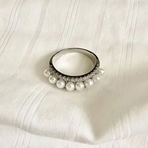 Faux pearl silver color ring